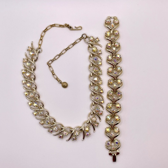 Vintage AB Rhinestone Demi Paure Necklace Bracelet Set - Picture 10 of 13